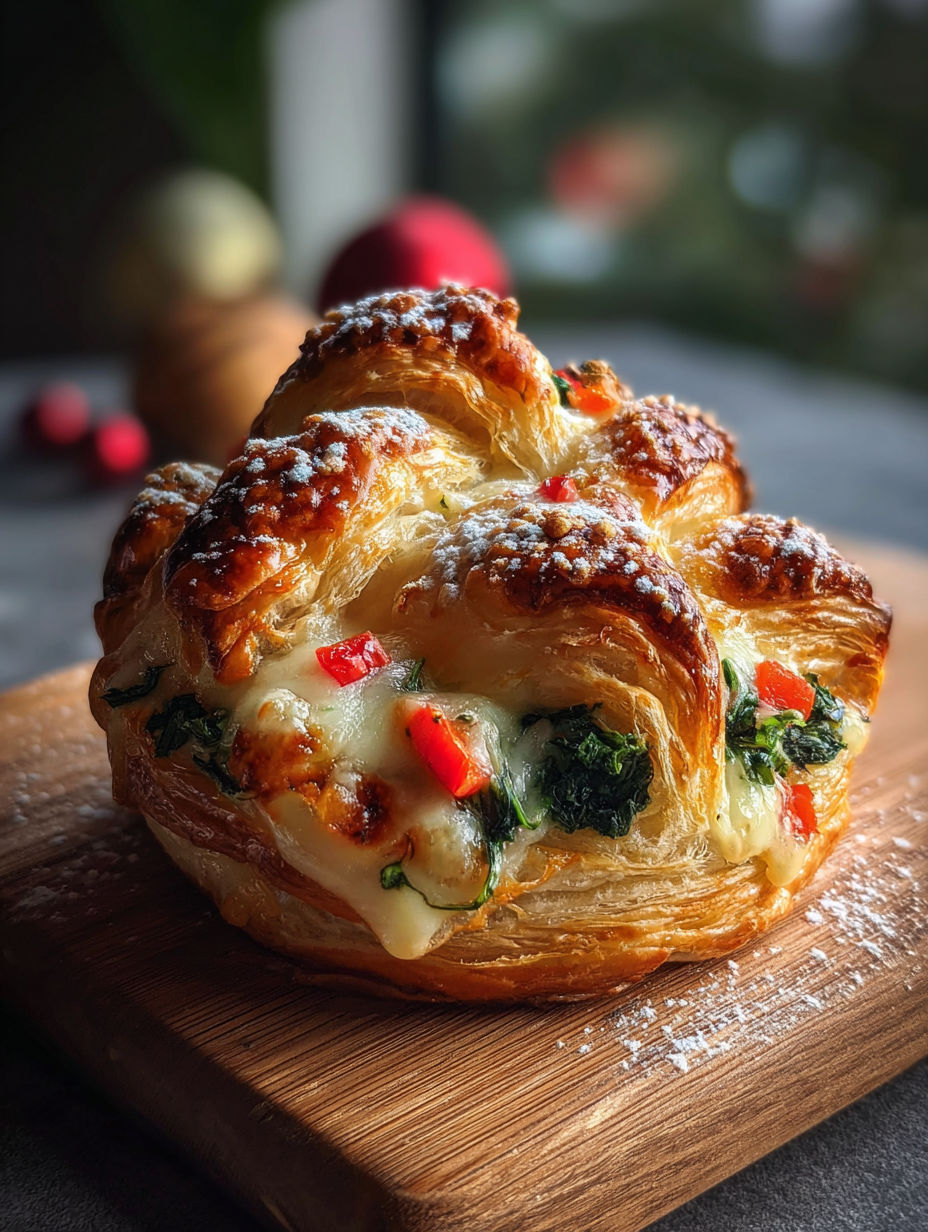 A pastry with a green topping is sitting on a table.