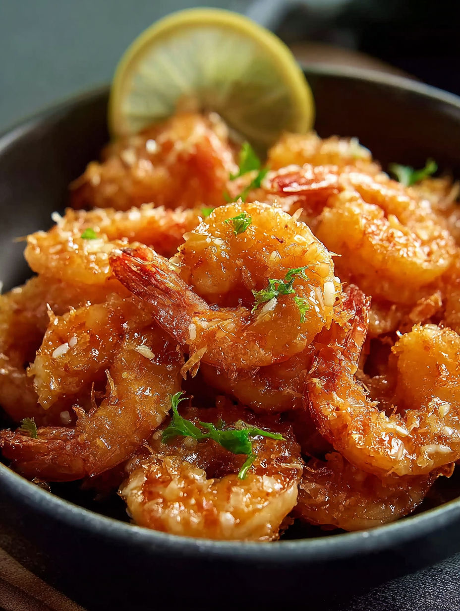 A bowl of Chinese Coconut Shrimp.