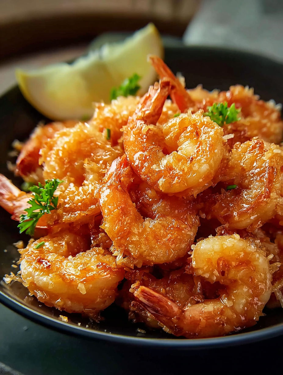 A plate of Chinese Coconut Shrimp.
