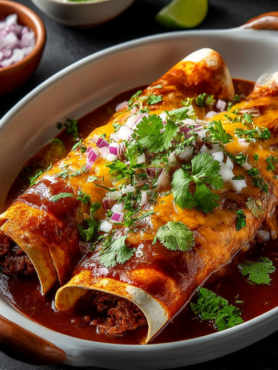 A plate of food with a burrito and onions.