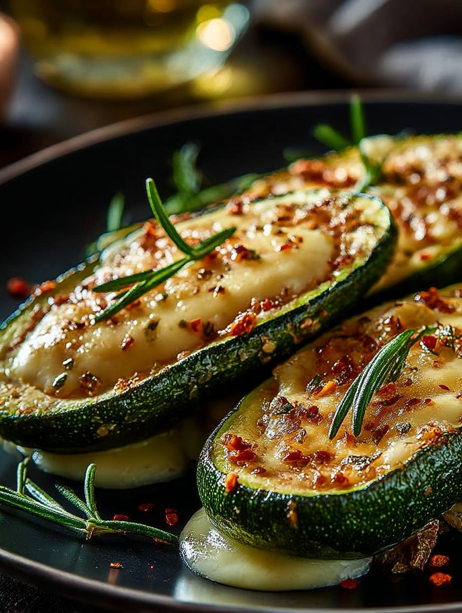 Gourmet garlic zucchini steaks with cheese.