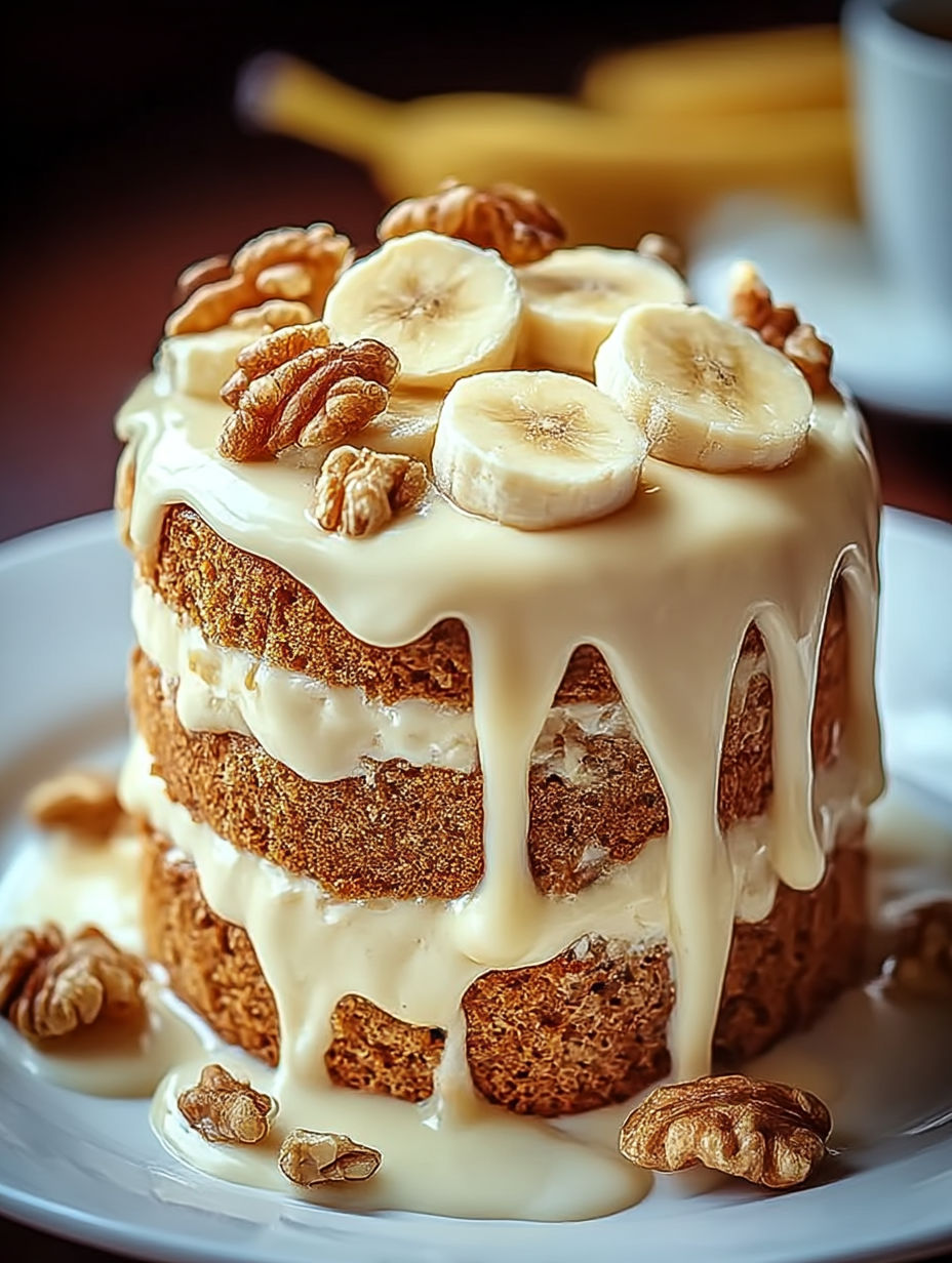 A slice of banana walnut cream cake.
