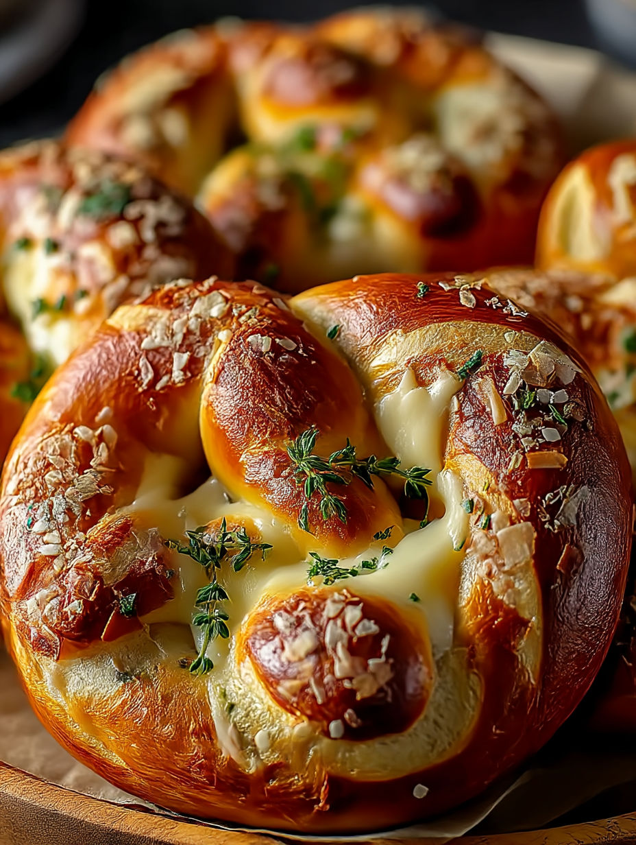 Mozzarella stuffed soft pretzels.