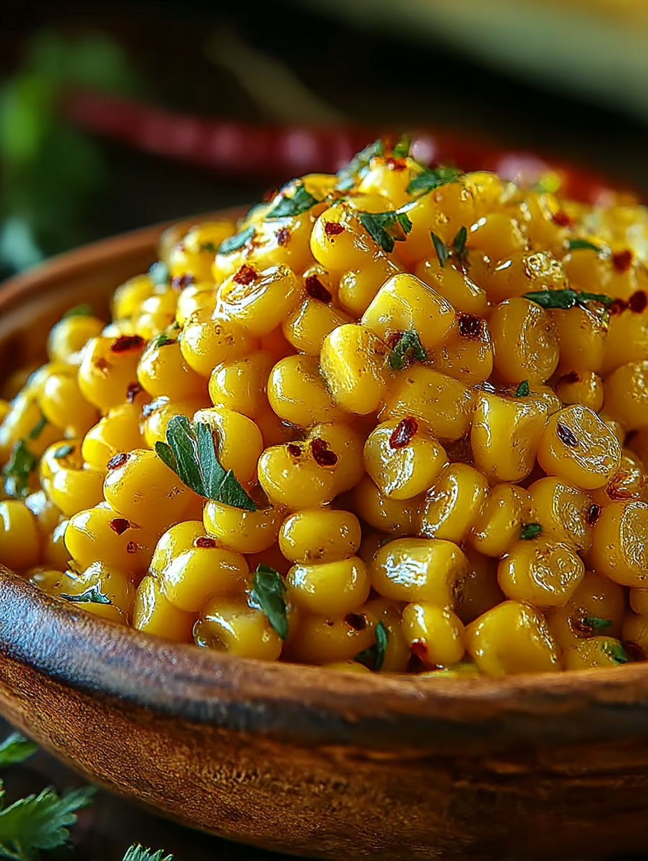 A bowl of corn with butter and honey.