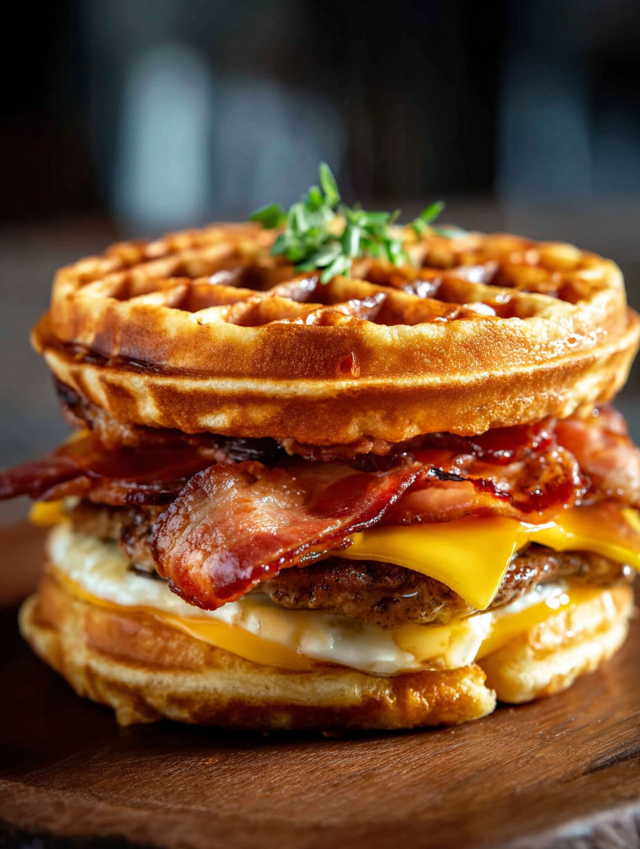 A delicious maple turkey waffle burger.