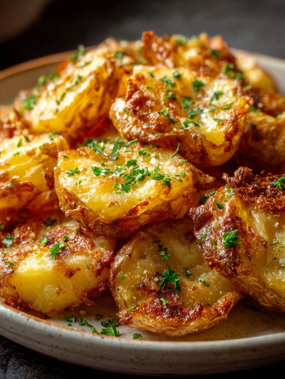 A plate of crispy smashed potatoes.