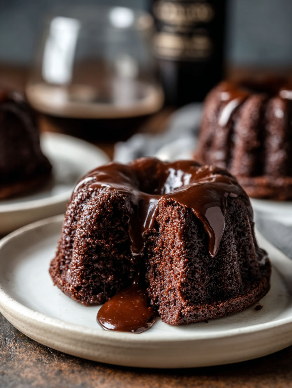 Three chocolate bundt cakes with chocolate icing.