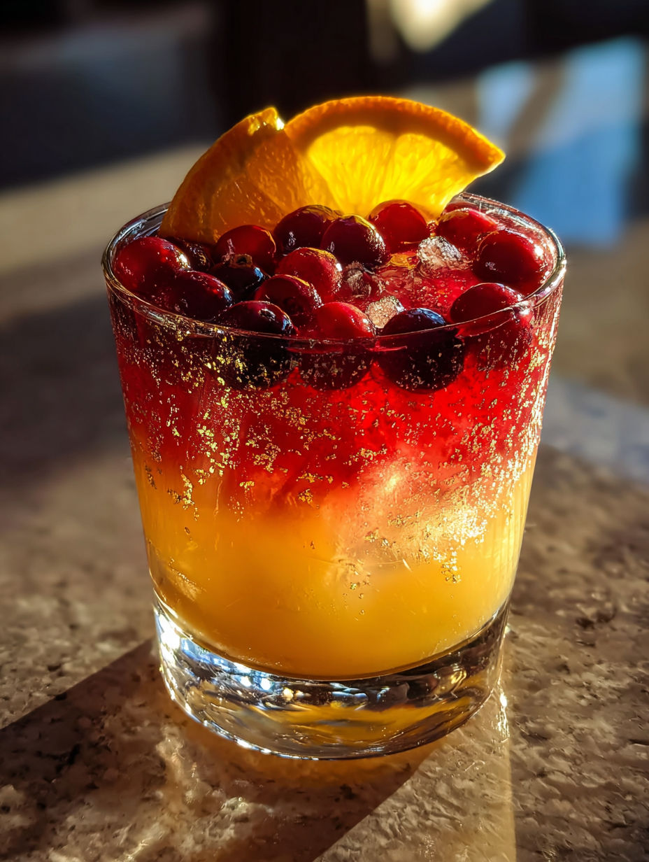 A glass of a New Year's signature cocktail.