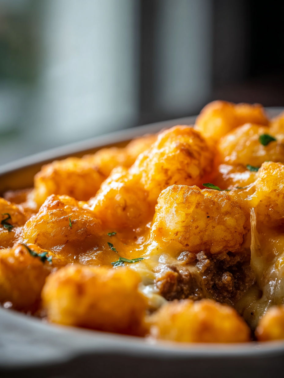 A bowl of tater tot casserole.