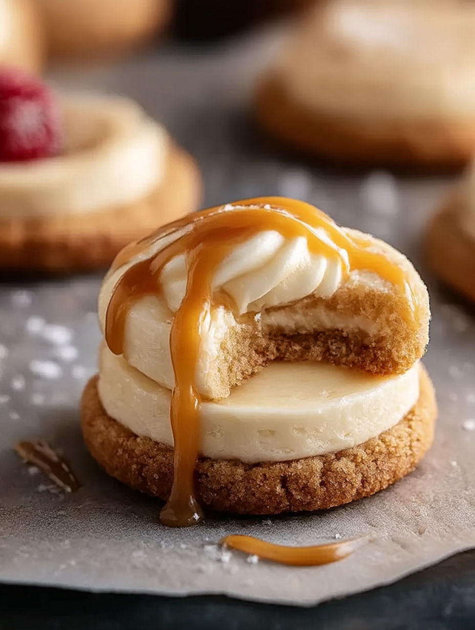 A close up of a cookie with caramel drizzled on top.
