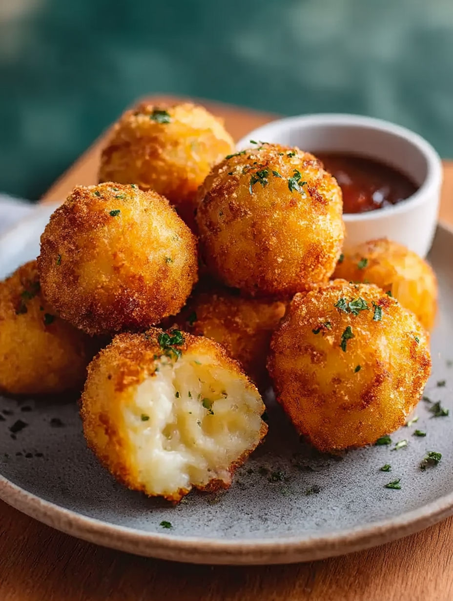 A plate of cheesy potato croquettes.