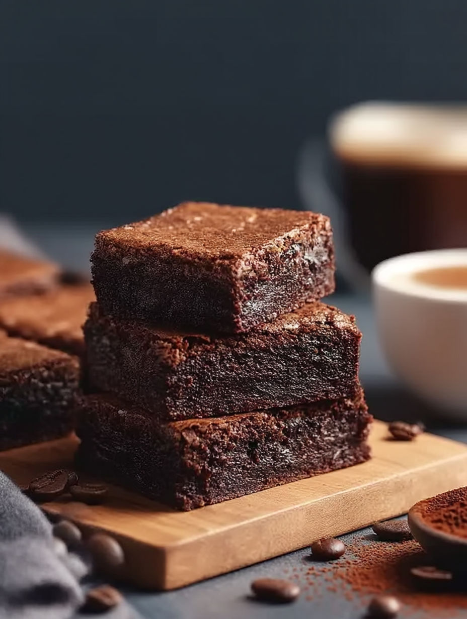 A stack of brownies on a table.