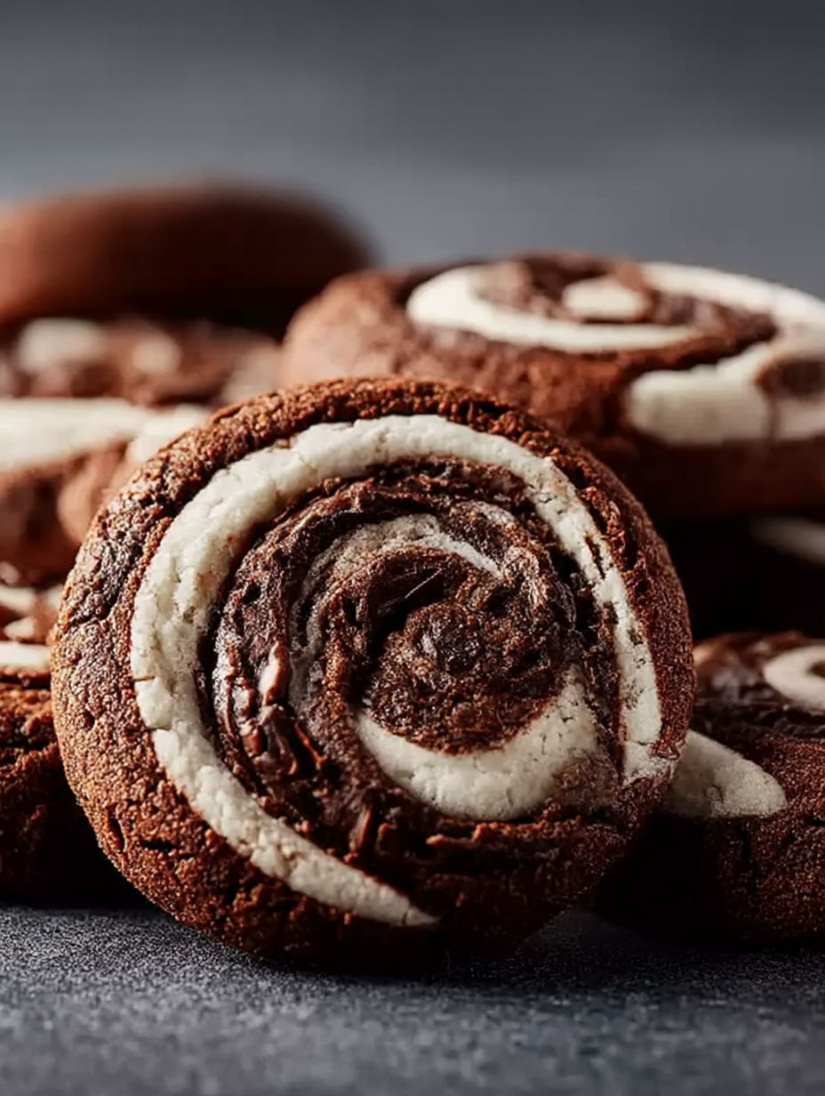A delicious meal of chocolate and white swirl cookies.