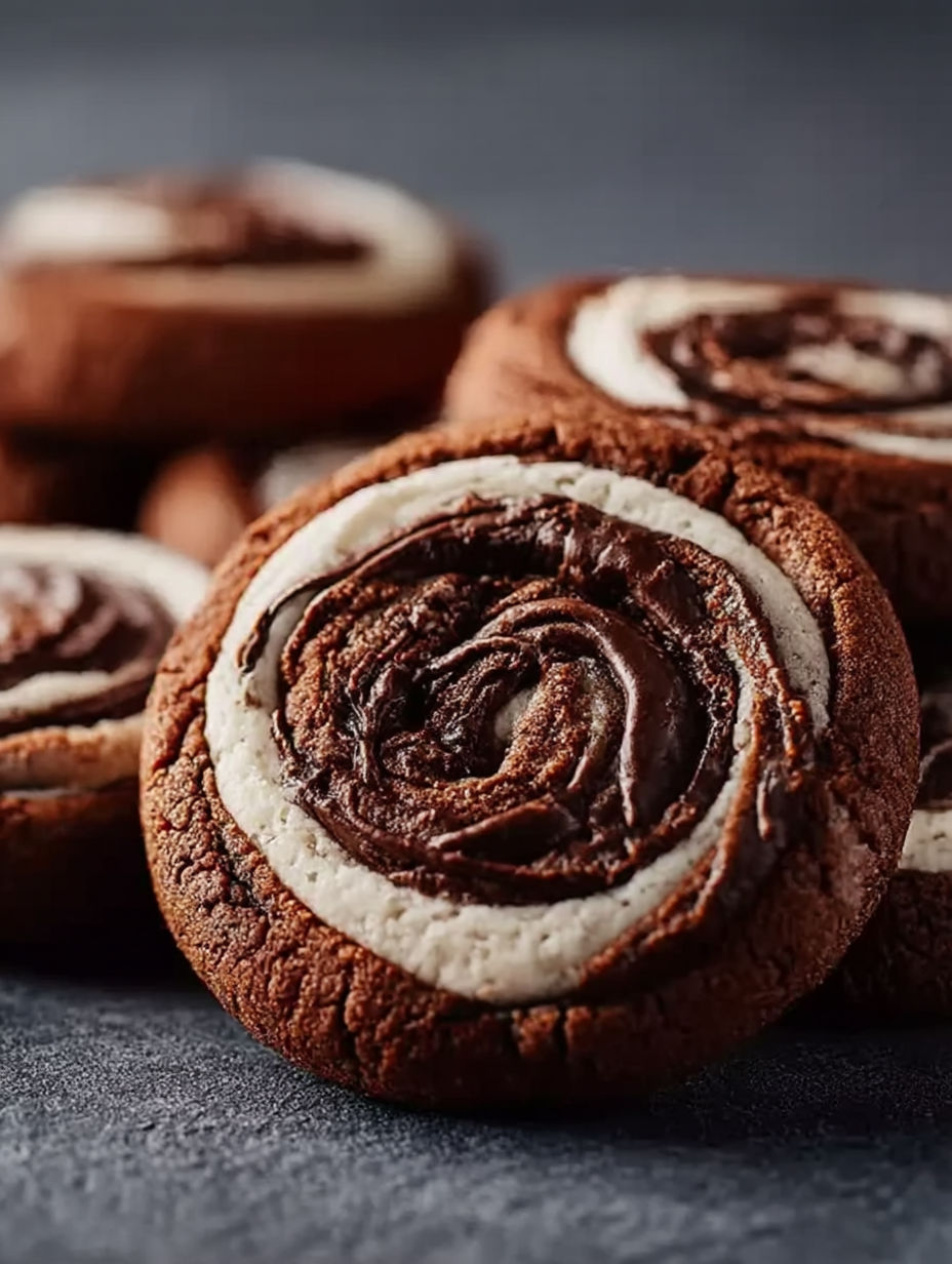 A plate of chocolate marshmallow swirl cookies.