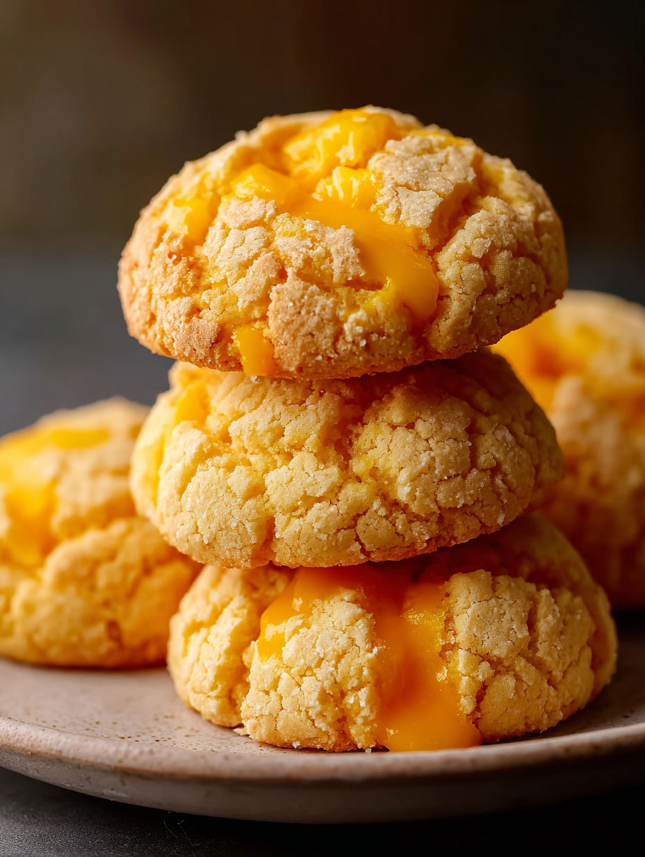 Three stacked mango cookies.