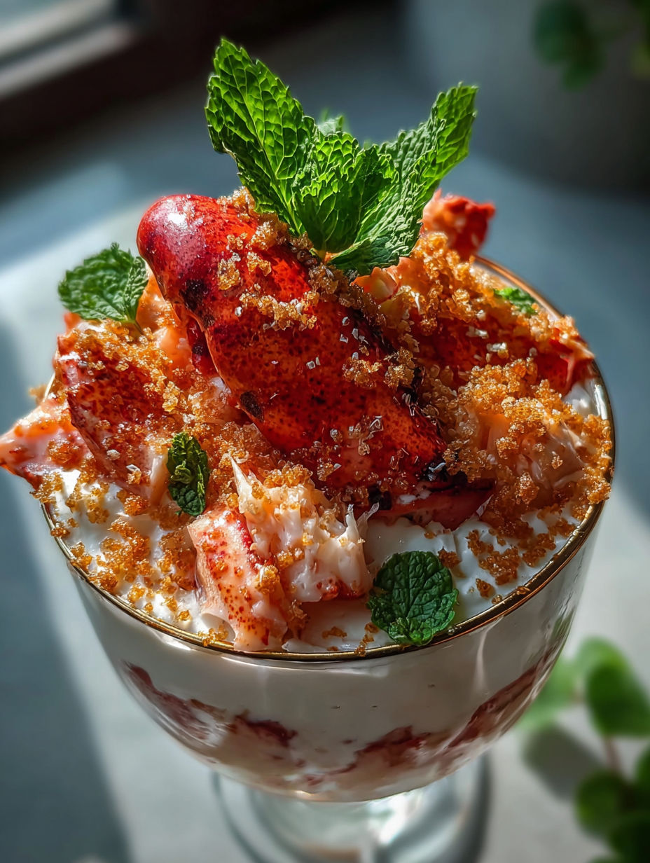 A dessert made with lobster and mint.