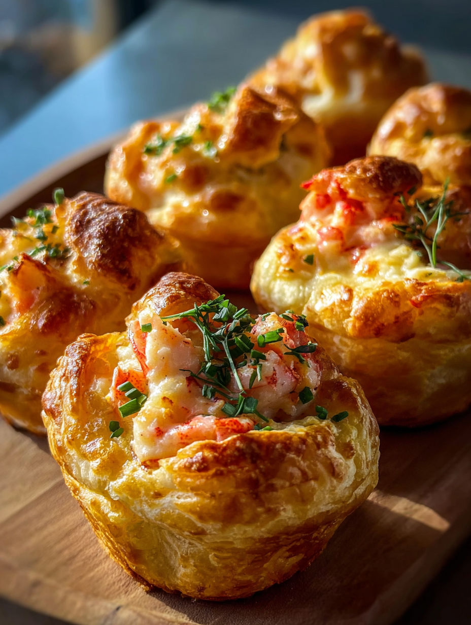 A delicious meal of crab cakes with a side of lobster biscuits.