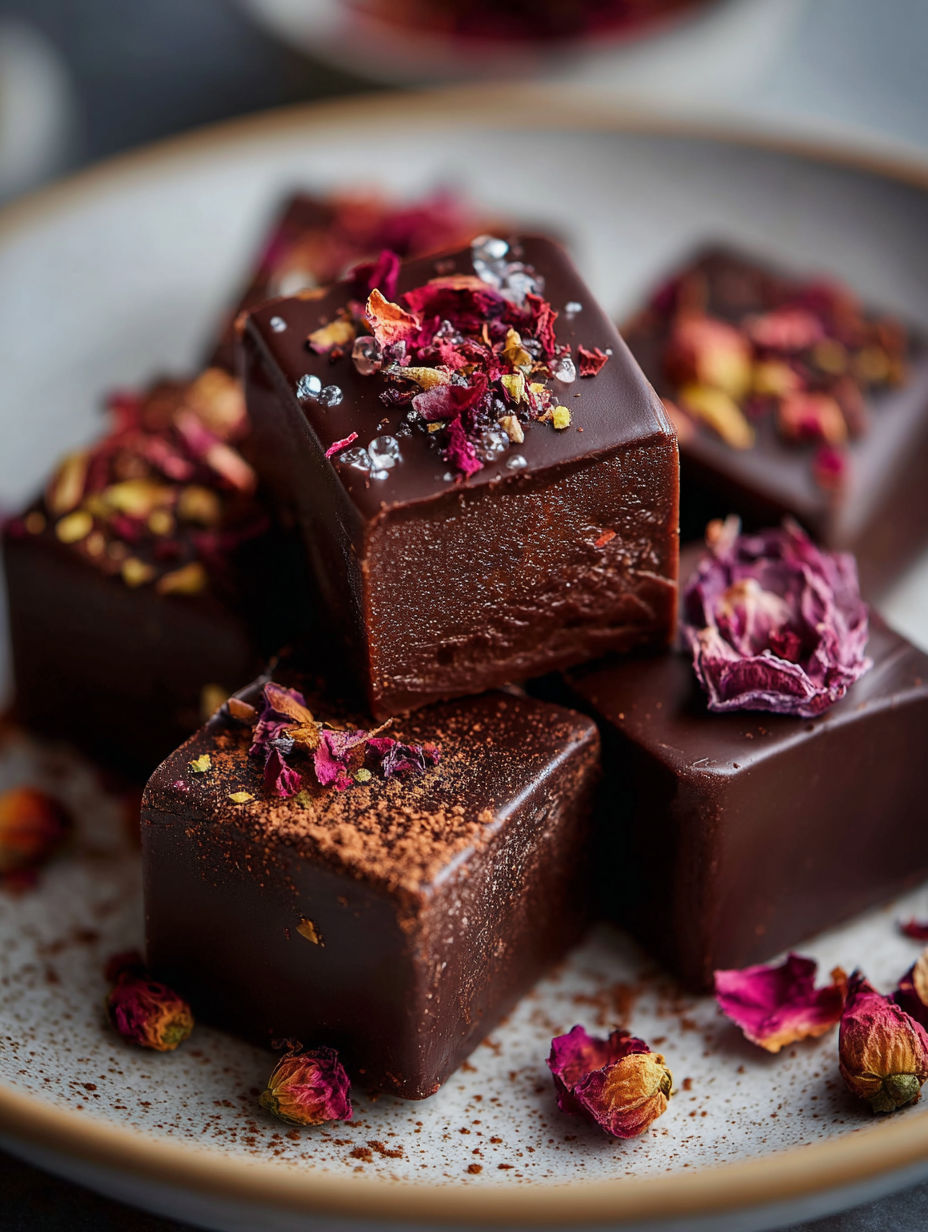 A delicious meal of chocolate cake with sprinkles.