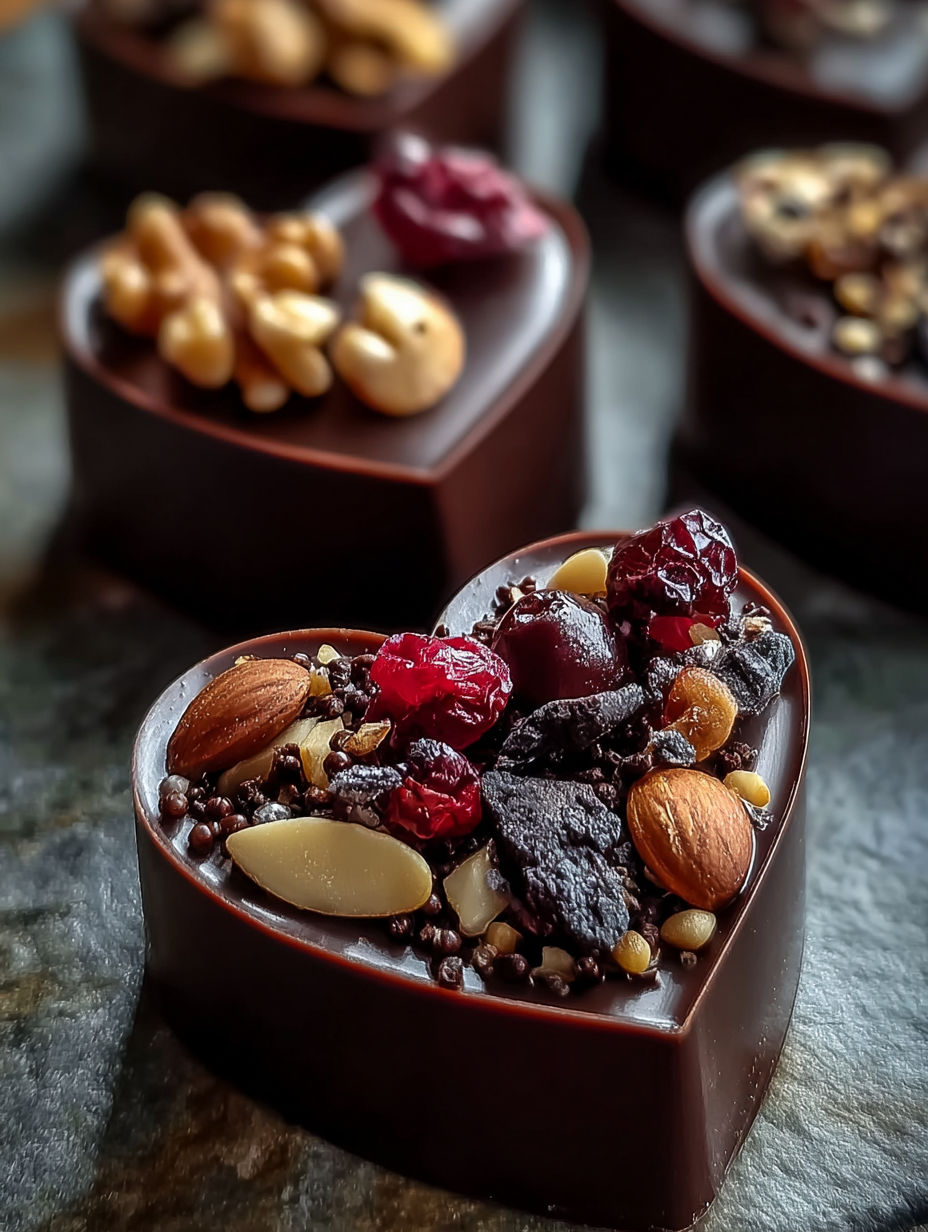 A chocolate heart with nuts and berries.