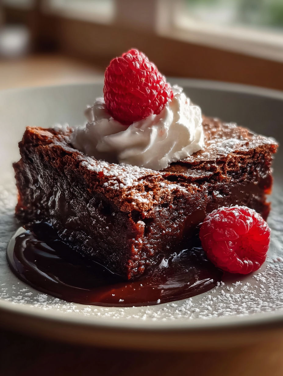 A delicious meal with chocolate cake and raspberries.