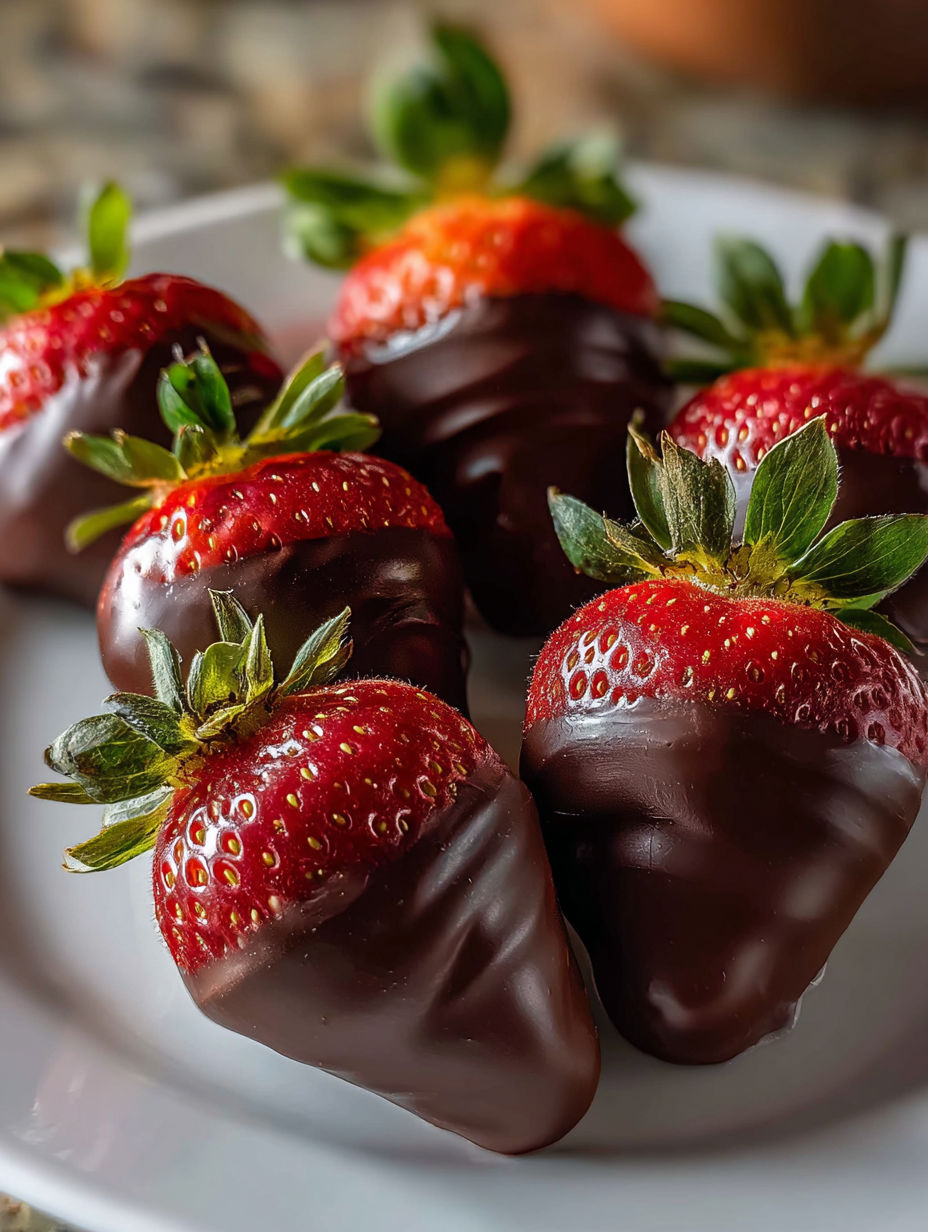 A plate of delicious chocolate covered strawberries.