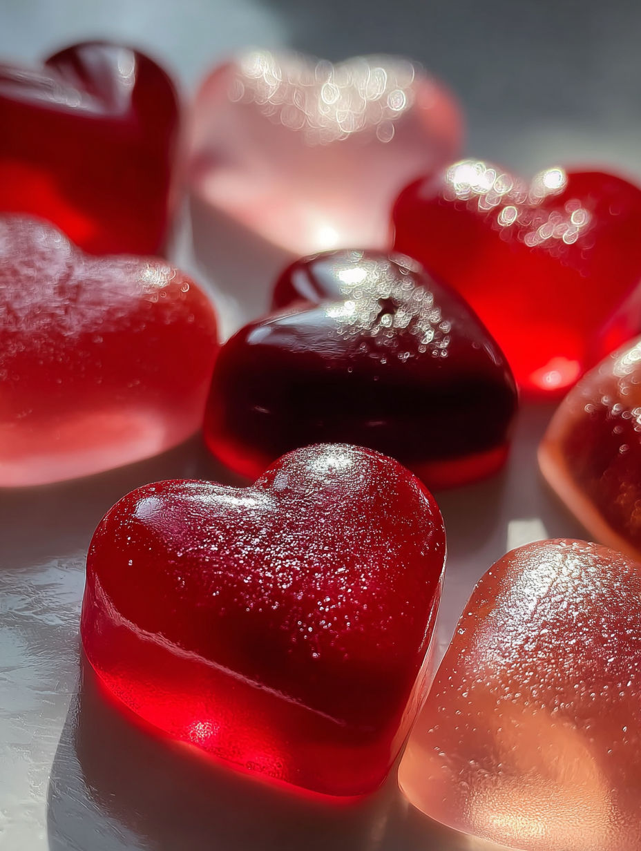 A pile of red hearts made of gummy bears.