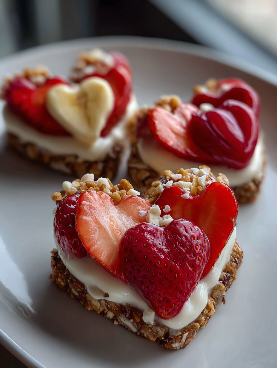 A plate of heart shaped food with strawberries and bananas.