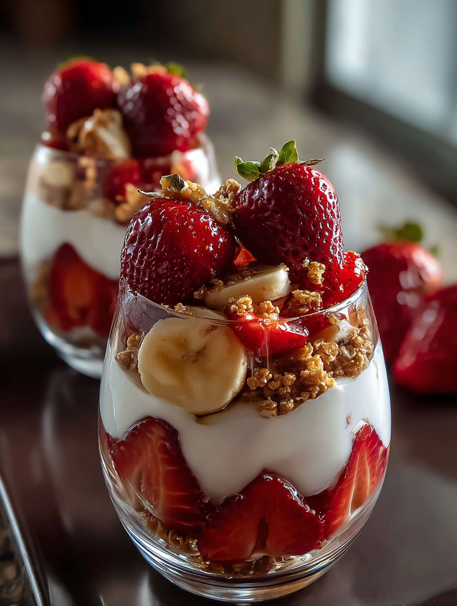 A delicious meal of yogurt and strawberries.