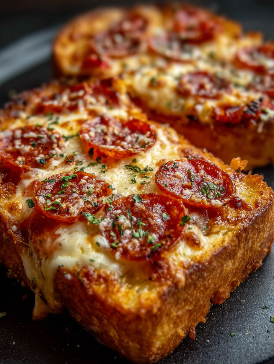 A slice of pizza on a black surface.