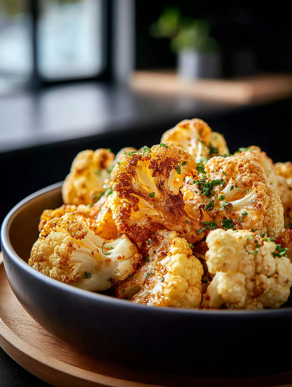 A bowl of cauliflower with herbs on top.
