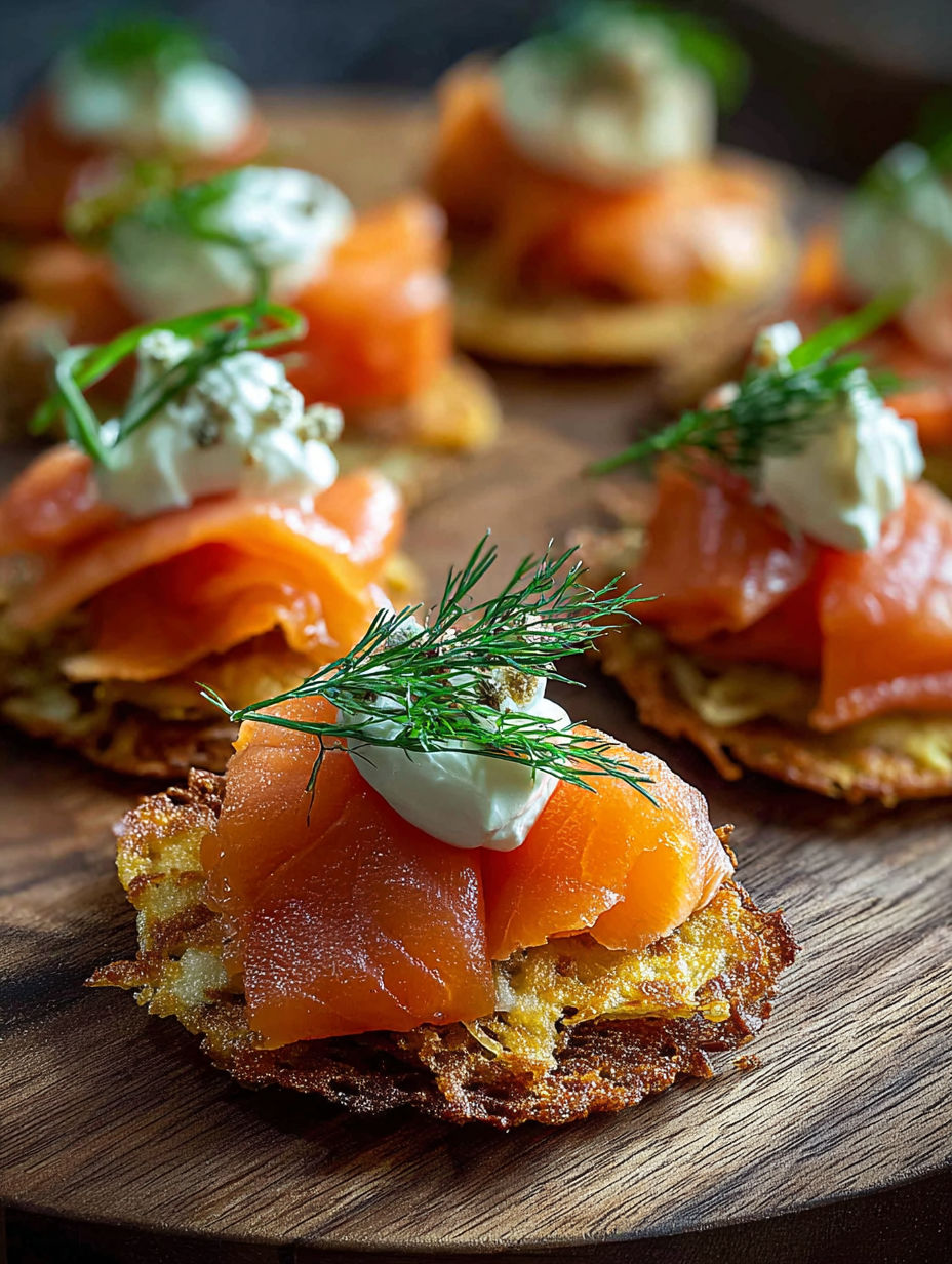 Smoked trout canapes with white cheese and herbs.