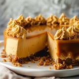 A slice of loaded butterscotch cheesecake.