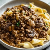 A bowl of hamburger stroganoff.