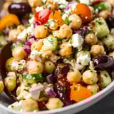 A bowl of Greek chickpea salad.