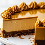 A slice of chocolate cake with caramel drizzle.