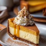A slice of cheesecake with whipped cream on top.