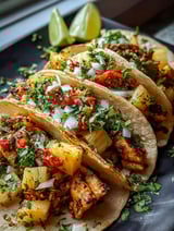 A plate of chicken pineapple tacos.