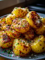 Crispy Parmesan Potatoes on a plate.