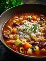 A bowl of Italian Pasta Fagioli Soup.