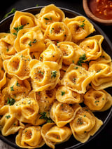 A bowl of cheese tortellini party snacks.