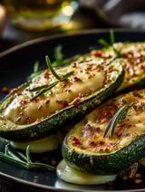 Gourmet garlic zucchini steaks with cheese.