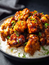 A plate of chicken with rice.