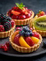 A delicious meal of fruit and pastry.