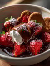A delicious meal of chocolate and strawberries.