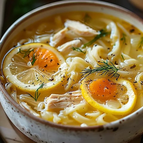 A bowl of Greek Lemon Chicken Soup.
