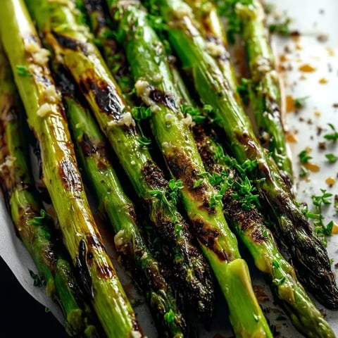Grilled asparagus with garlic butter.