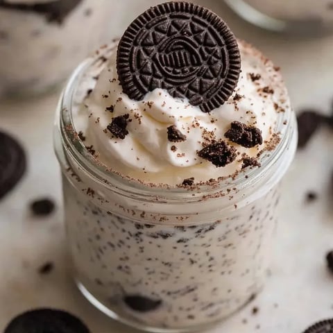 A cup of Oreo No-Bake Cheesecake.
