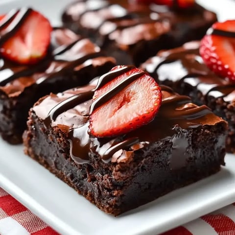 A plate of chocolate covered strawberry brownies.