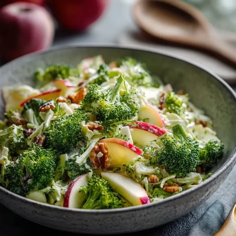 A bowl of broccoli Waldorf salad.
