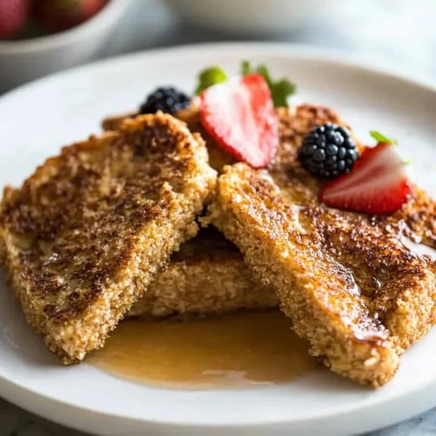 French toast with strawberries and blueberries.